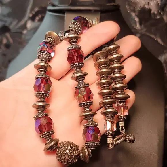 Vtg Purple Swarovski Crystal Necklace Solid Sterling Silver Beads Toggle 129g - Picture 7 of 10